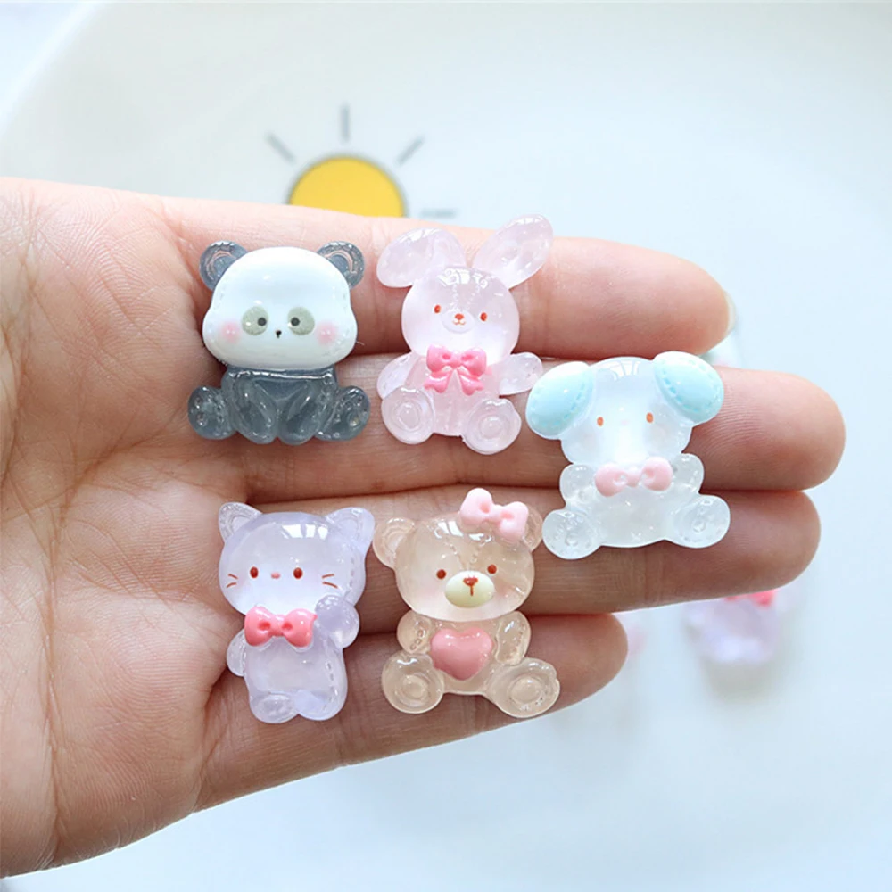 10PCS Clear Panda Rabbit Series Resin Flatback Cabochons For Hairpin Scrapbooking DIY Jewelry Craft Decoration Accessories