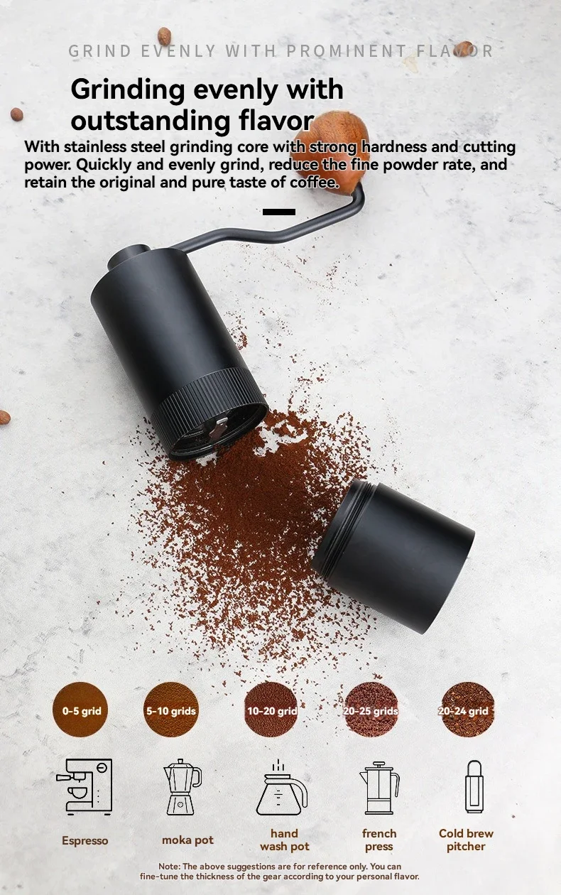 Hand-crank coffee grinder, pour-over coffee grinder，Portable manual coffee grinder, CNC precision grinder