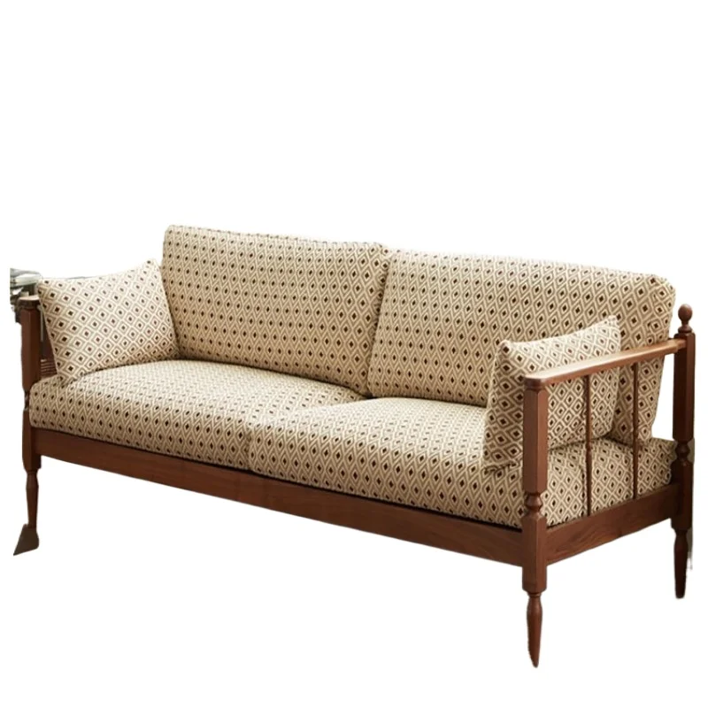 

American black walnut fabric removable sofa living room size apartment solid wood double three-person combination furniture