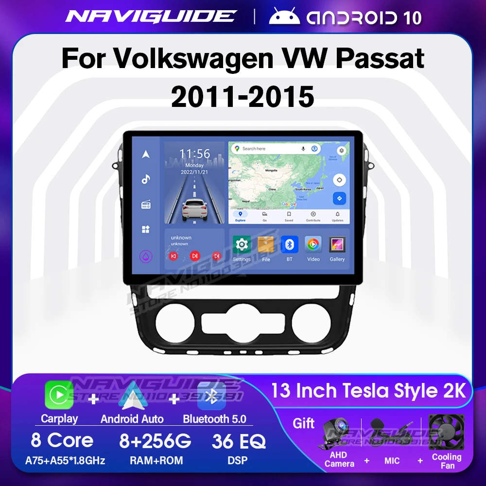 

NAVIGUIDE 13'' 1920*1200P Car Radio For Volkswagen VW Passat 2011-2015 Carplay Autoradio Video Audio Multimedia Player Android10