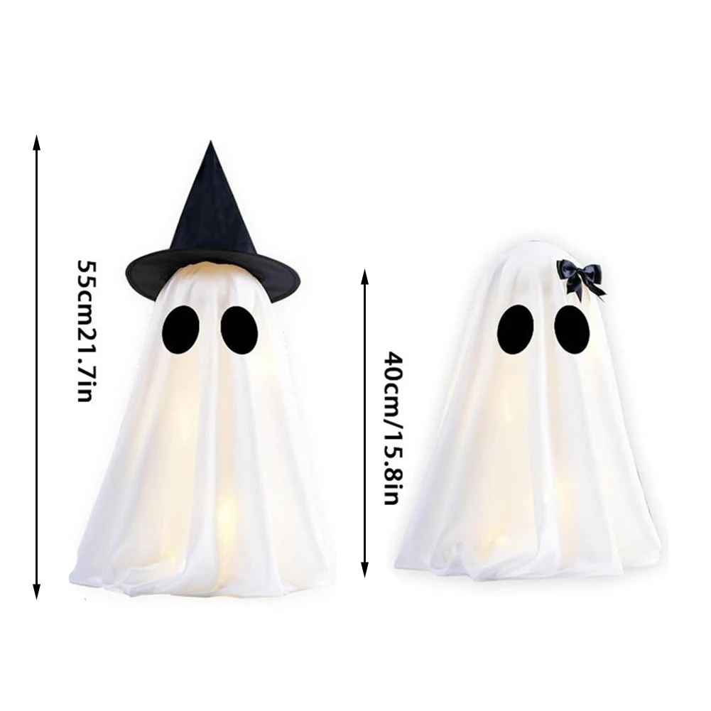 2pcs Halloween Specter Decorations Spooky Witch Hat Bow Halloween Specter Decorations With Battery-Powered Lights Cute Decor