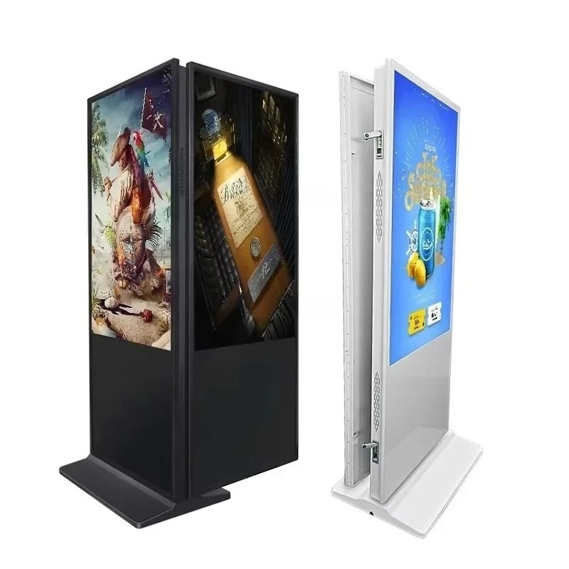 55 Inch Outdoor Double-Sided Kiosk with Dual Advertising Players Vertical LCD Screen Integrated Microphone And Camera for Photo