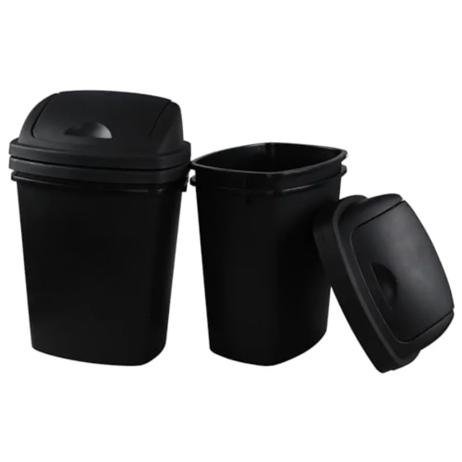

4 Pack 6 Gallons Swing Top Trash Cans Black Plastic Garbage Waste Can with Lid for Kitchen Bathroom Storage