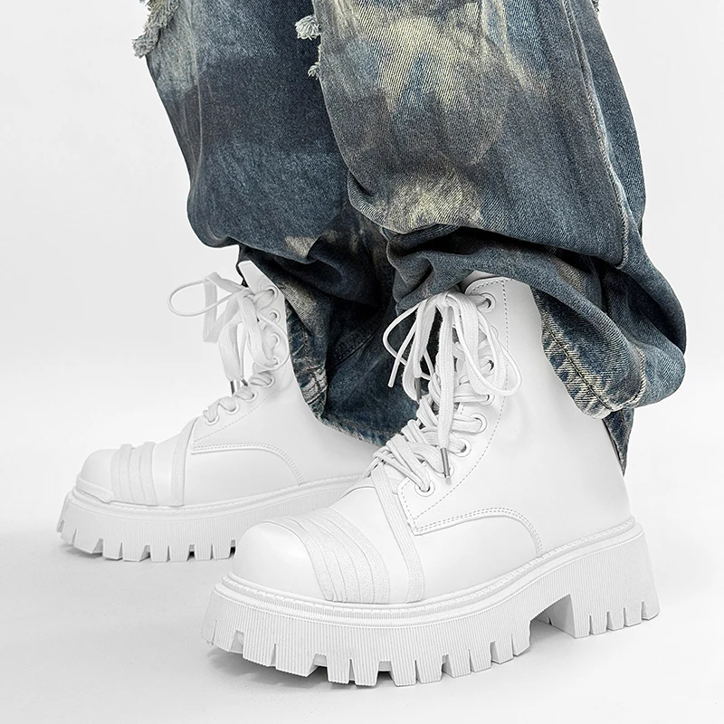 

New Men's Fall/Winter High-Top Lace-Up Retro-Style Chunky-Sole Ankle Boots with Zipper - Men's Black Boots