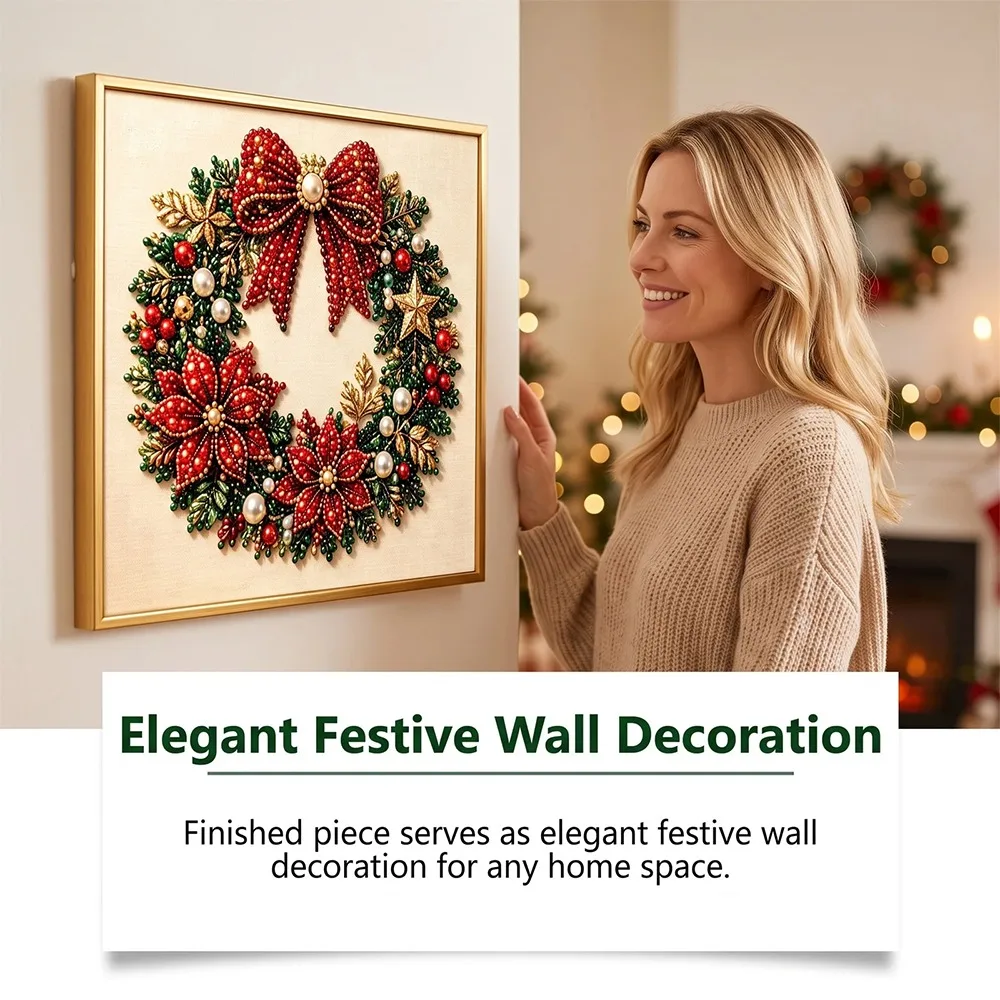 Christmas Pearl Diamond Painting Art Set With Frame DIY Pearl Beads Craft Kit For Adults Beginner Home Decor Wall Art Party Gift - view 6