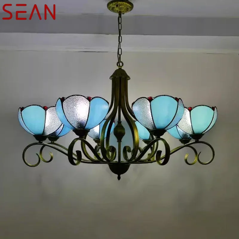 SEAN Tiffany European Living Room PendantLamp Vintage Creative Color Glass restaurant Bedroom Hotel Chandelier