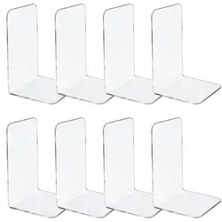 4/6/8PCS Transparent Acrylic Bookends Stand Bookshelf Desktop Decorative Storage Rack Bookend Book Holder School Stationery