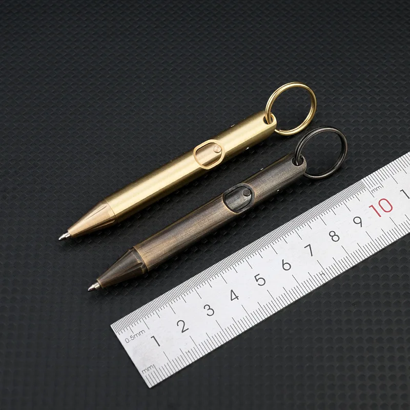 Brass Quick Release Writing Pen Cylindrical Bolt Ballpoint Pen Mini Keychain Business Signature Stationery Gift Pen EDC Tool