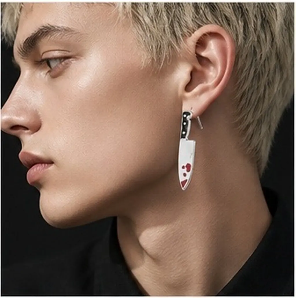 1Pair Punk Earring Halloween Cutlery Stud Earrings Electroplated Alloy Healthy Material Men Women Gift Halloween Earrings