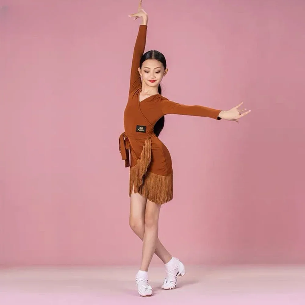 

Костюм для латинских танцев, юбка для танцев с кисточками, новое детское платье для латинских танцев для девочек, комбинезон, платья для женщин, платье с бахромой