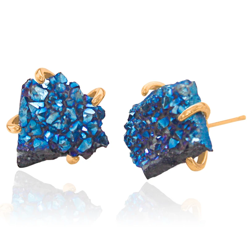Irregular Druzy Crystal Quartz Stud Earrings for Women Natural Stone Healing Crystal Fashion Ear Jewellery