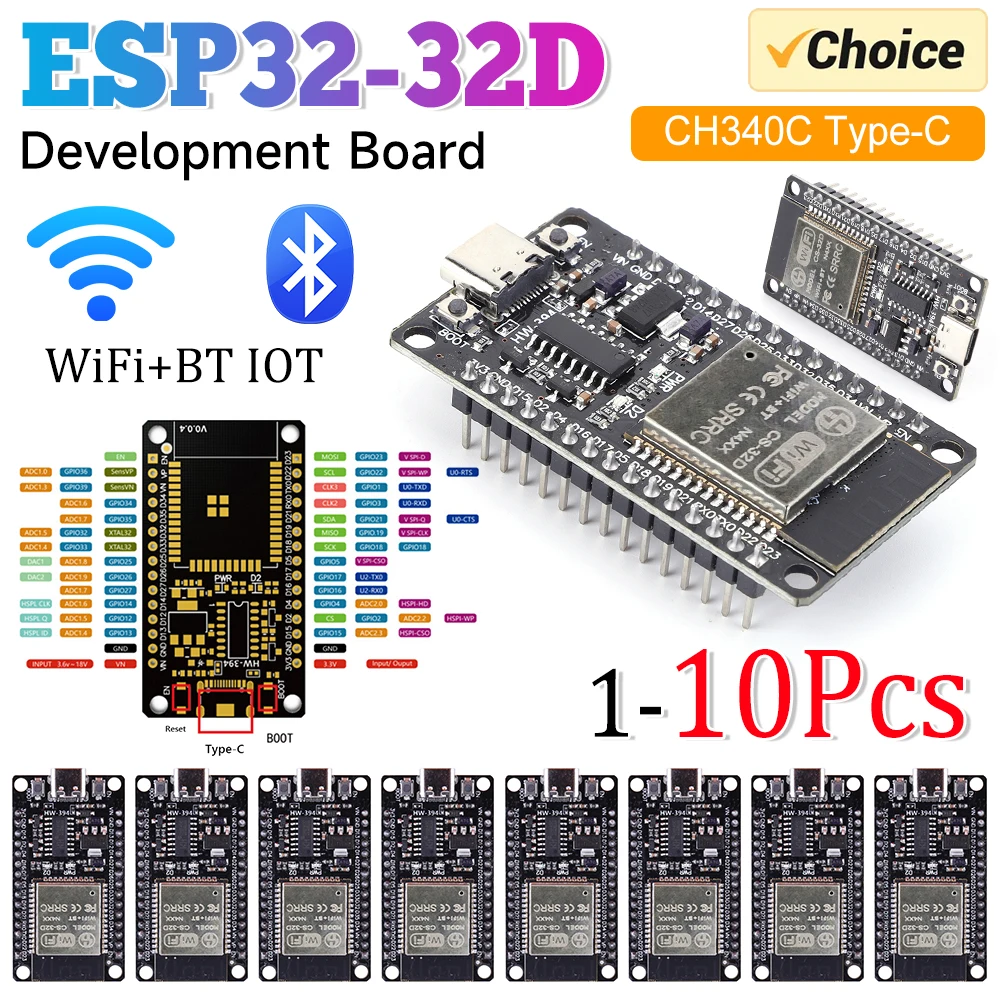 ESP32 Development Board TYPE-C MICRO USB CH340C WiFi + Bluetooth Ultralaag stroomverbruik Dual Core ESP32-DevKitC-32 ESP-WROOM