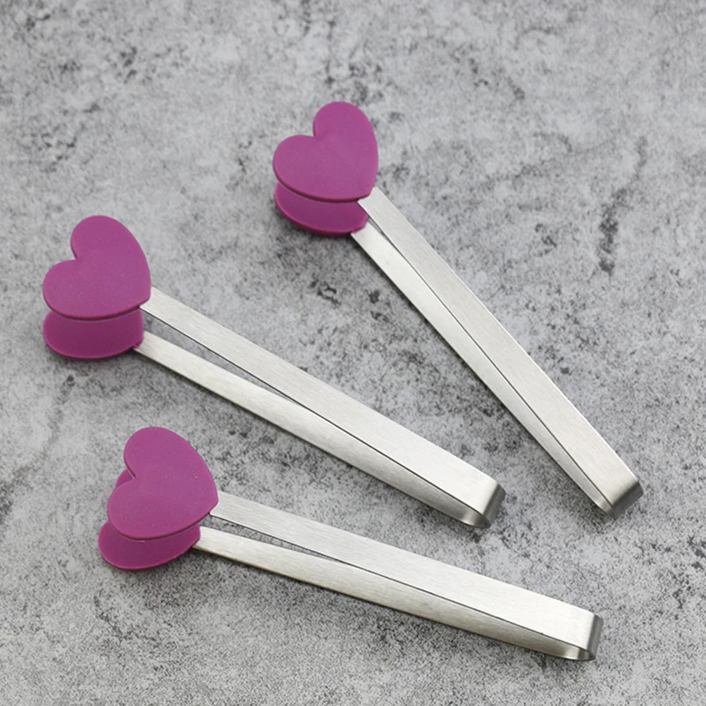 

2pcs Stainless Steel Food Tongs Heart Shape Silicone Baking Bread Bbq Fruit Clip Kitchen Tools For Serving Salad Toast Noodles