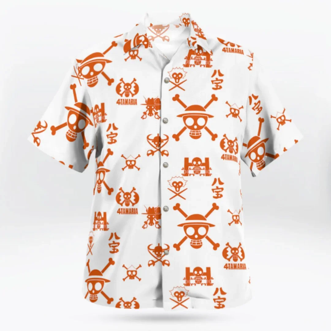 Herren Einteiler Hawaii-Hemd Luffy Klassische Pose Druck Kurzarm Aloha Strand Urlaub Lässige Anime Kinderkleidung Oberteile