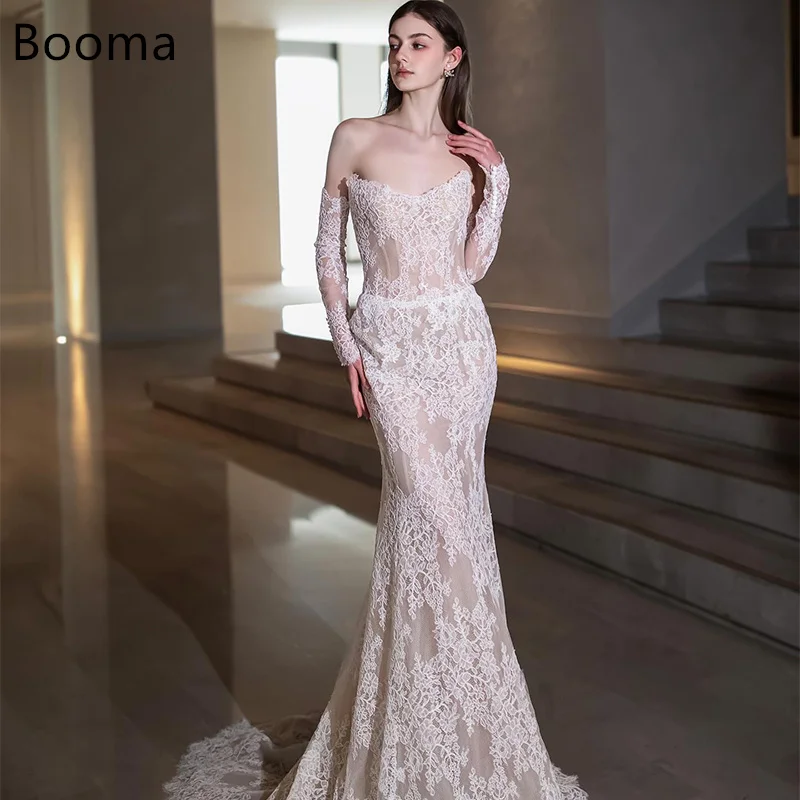 

Booma Mermaid Lace Wedding Dresses Long Strapless Sleeveless Simple Elegant Brides Gown Custom Made 2025