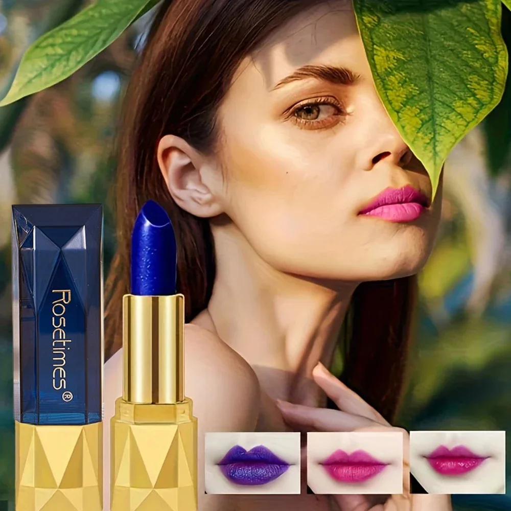 Temperaturempfindlicher, samtmatter Lippenstift mit blauem Rosenmotiv, wasserfest, hinterlässt keine Flecken, feuchtigkeitsspendendes und nicht trocknendes Lippen-Make-up
