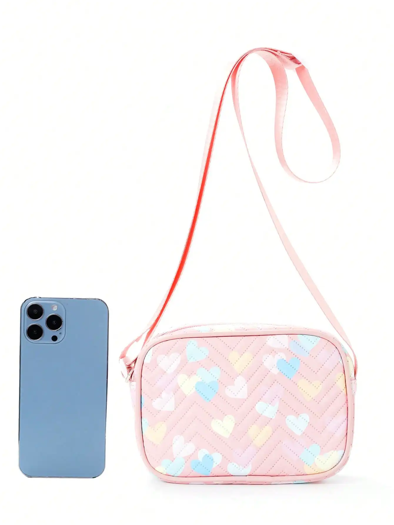 Mini Heart Pattern Square Bag Stitch Detail Zipper Fashion