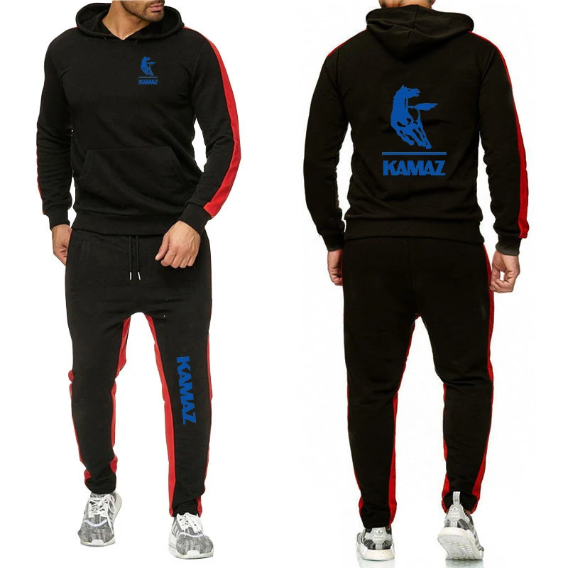 

2025 Spring Autumn KAMAZ TRUCK Print Solid Color Sweatshirt Set Men's New Comfortable Casual Hoodies+Drawstring Sweatpants Suits