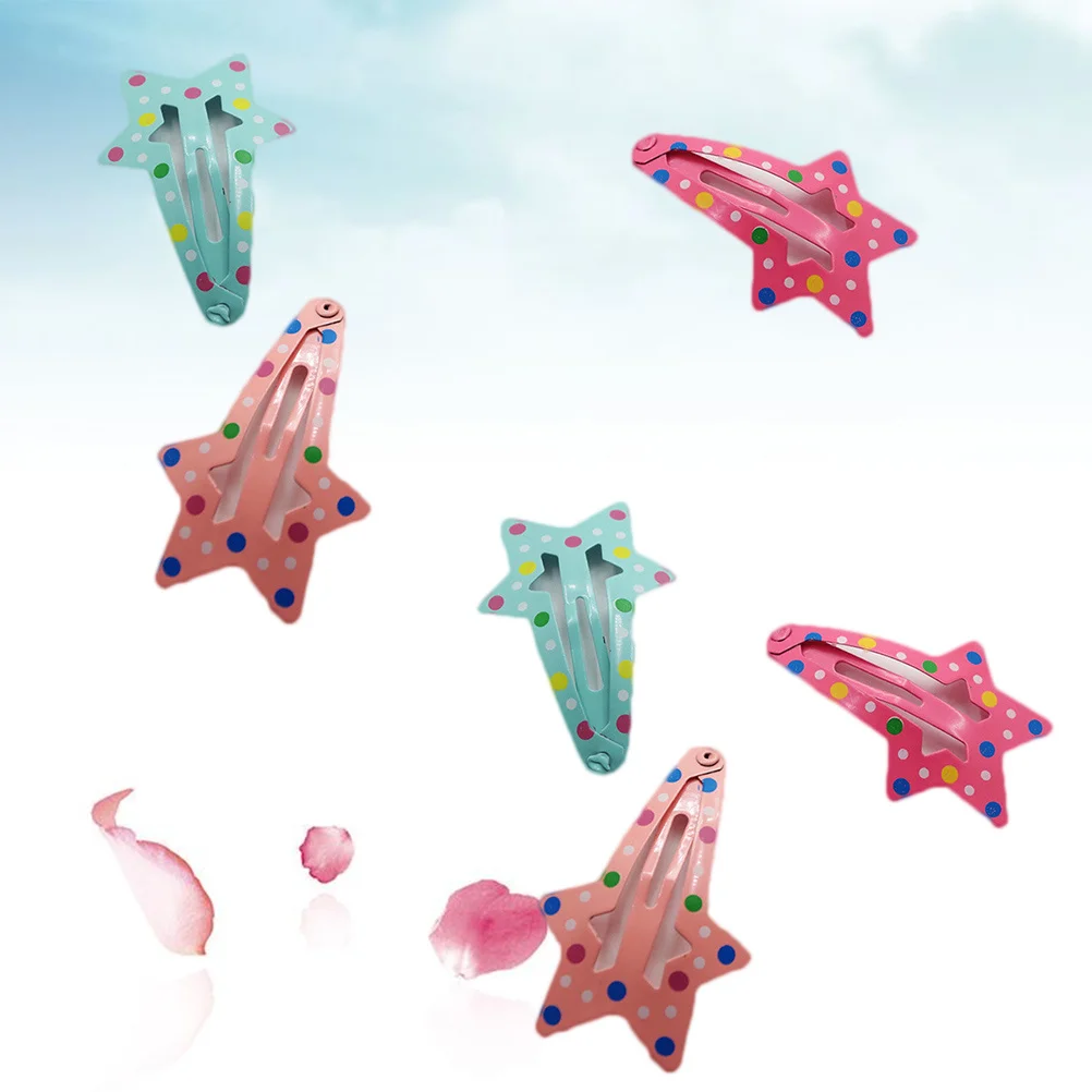 

6Pcs Girl Star Hairpins Metal Dot Print Side Clips Mixed Colors Protective Hair Accessories for Kids Children Daily Travel