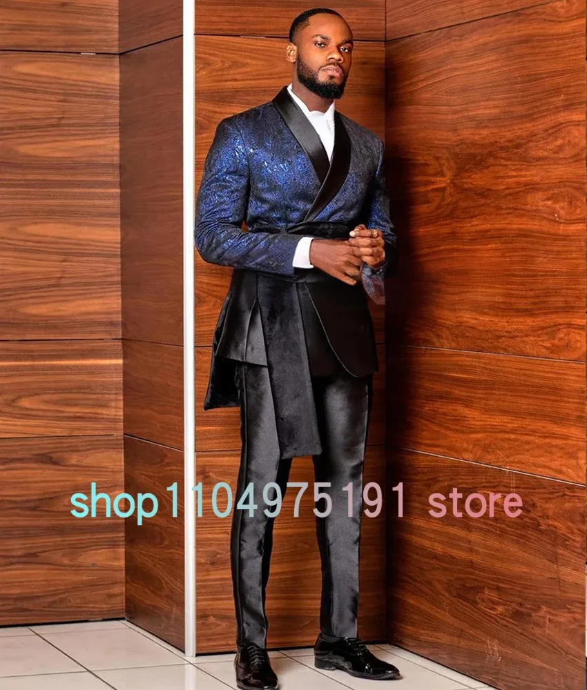 Luxury Crystal Men's Royal Satin Suits Jacket Pant with long Cape Men's Stage Costume High Quality Wedding Party Dress