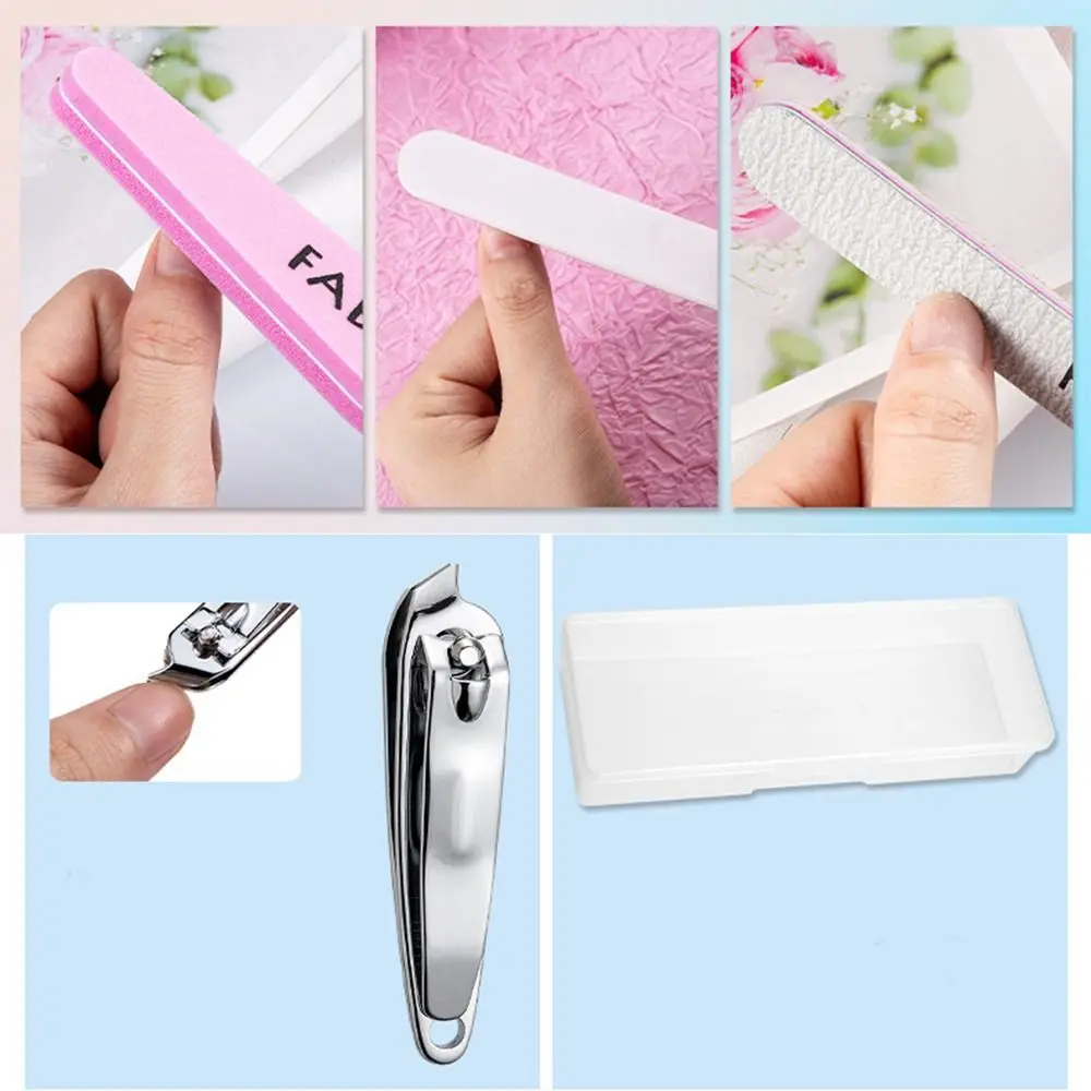 Nail Accessories Cuticle Pusher Nail Remover Dead Skin Scissors Nail File Polishing Manicure Tools Set Stainless Steel