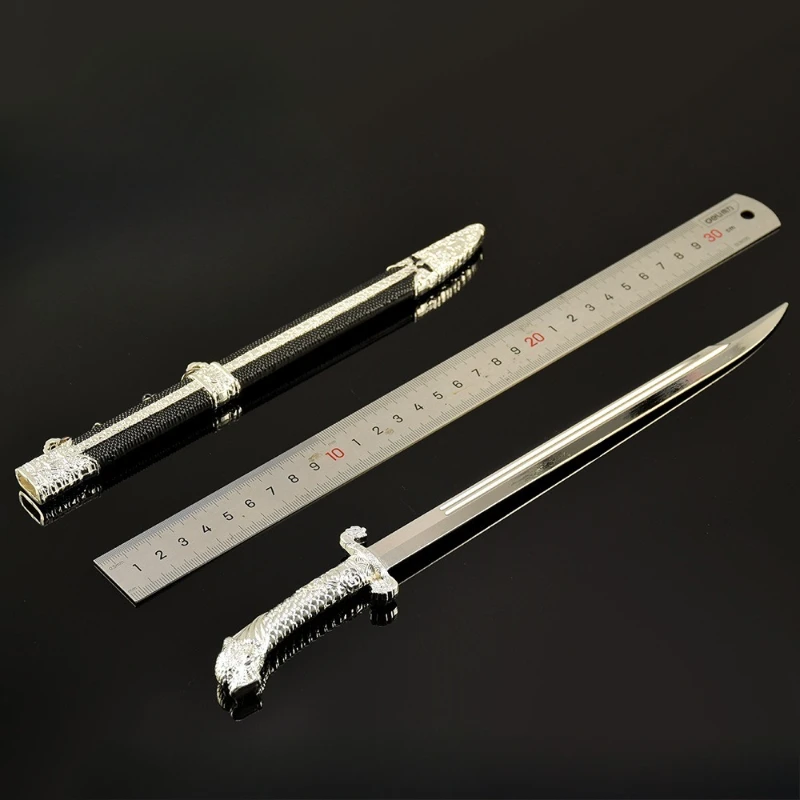 11.81in Qiong Scale Clear มีด sheath ของเล่นอุปกรณ์ต่อพ่วงโบราณดาบโลหะหัตถกรรมเดสก์ท็อปสะสมเครื่องประดับเด็กของขวัญ