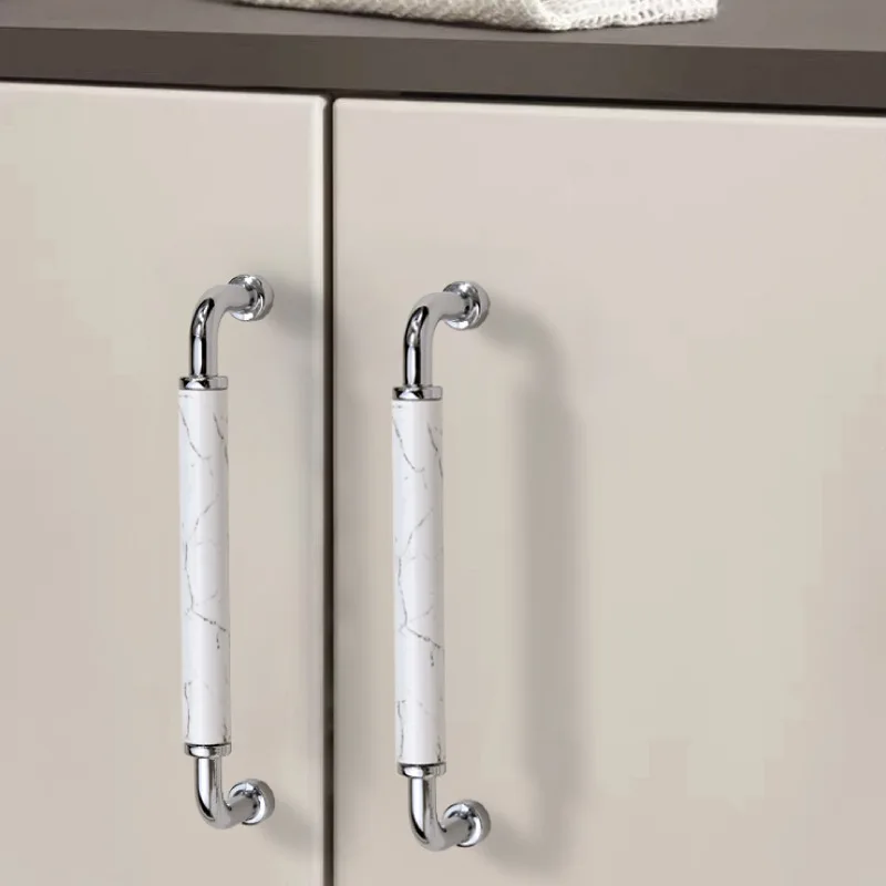 Bright Silver Cabinet Door Handle French Light-Luxury Wardrobe Dressing Pulls Single-Hole for kitchen storage Furniture Handles