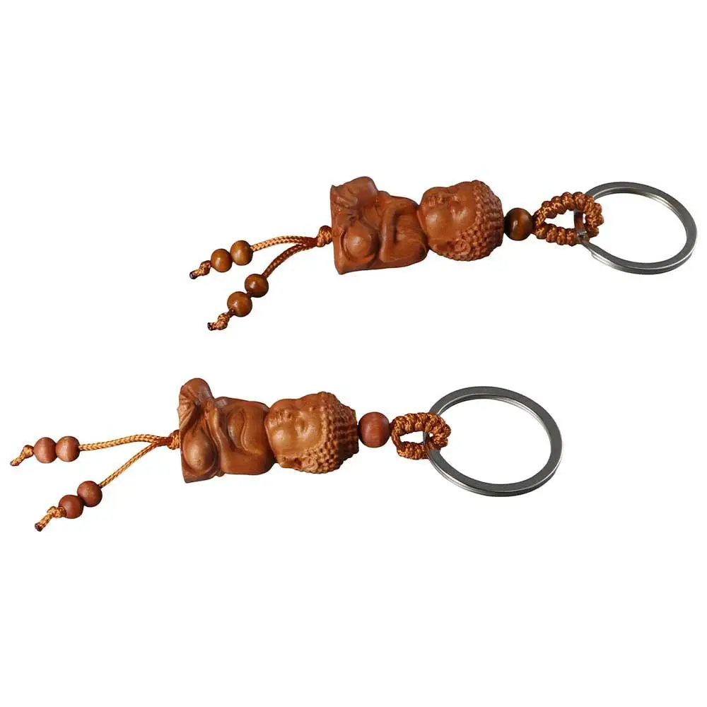 

for Safely Wealth Handmade Guanyin Engraving Wood Carving Craft Bag Pendant Buddhism Keyfob Car Accessories Keychain Key Ring