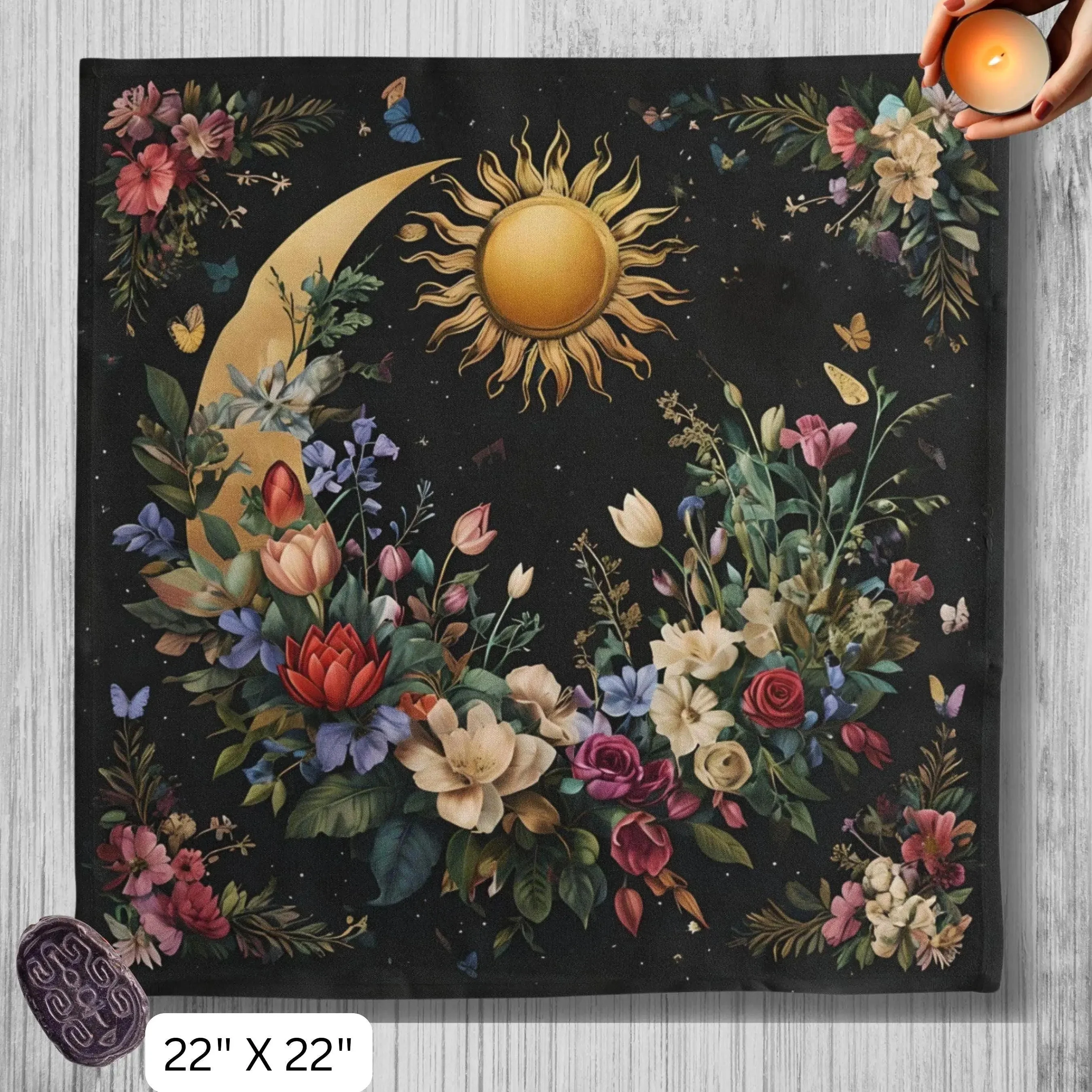 VIKAMA Dark Wind Starry Moon Flower Tablecloth Forest Vintage Witch Altar Mysterious Divination Ceremony Tarot Card Tablecloth