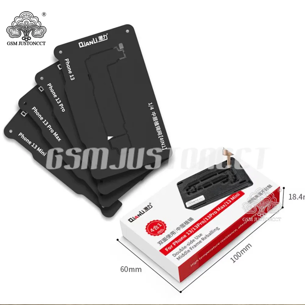 Plantilla de estaño QianLi 4 en 1 para marco intermedio de placa base, kit de plantillas 3D BGA para reballing, para reparación de iPhone 13 Mini/13/13 Pro MAX