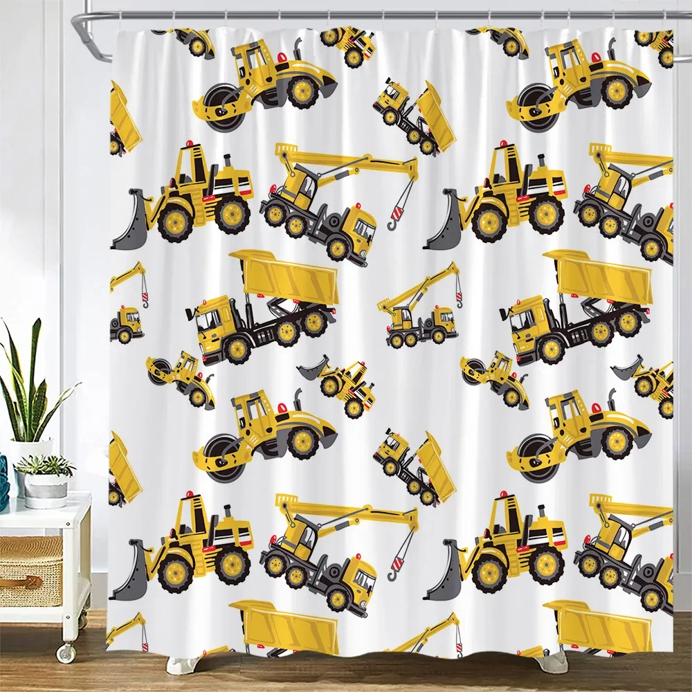 Cartoon Shower Curtain Yellow Project Car Kids Bath Curtains Modern Children Polyester Fabric Home Bathroom Decor with Hooks