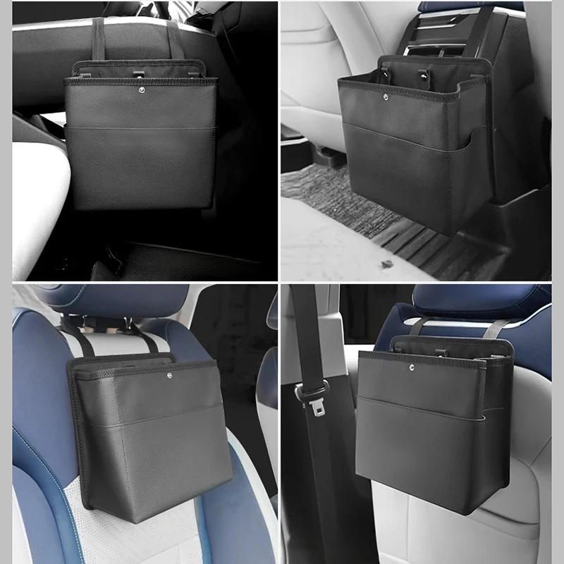 

Car Trash Bin Leather Auto Front Passenger Seat Hanging Garbage Storage Organizer Seat Back Phone Tissue Pockets Accessories