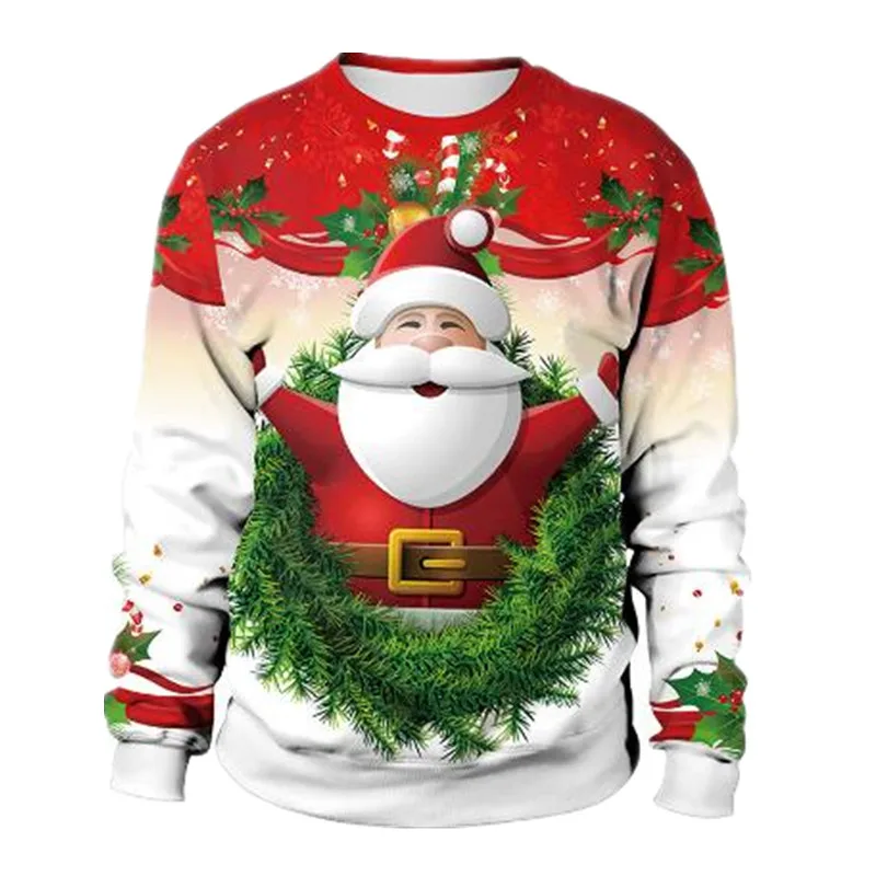 Clothing Wholesale Unisex Men Women 2024 Ugly Christmas Sweater Santa Elf Christmas Funny Fake Hair Sweater Autumn Winter Tops