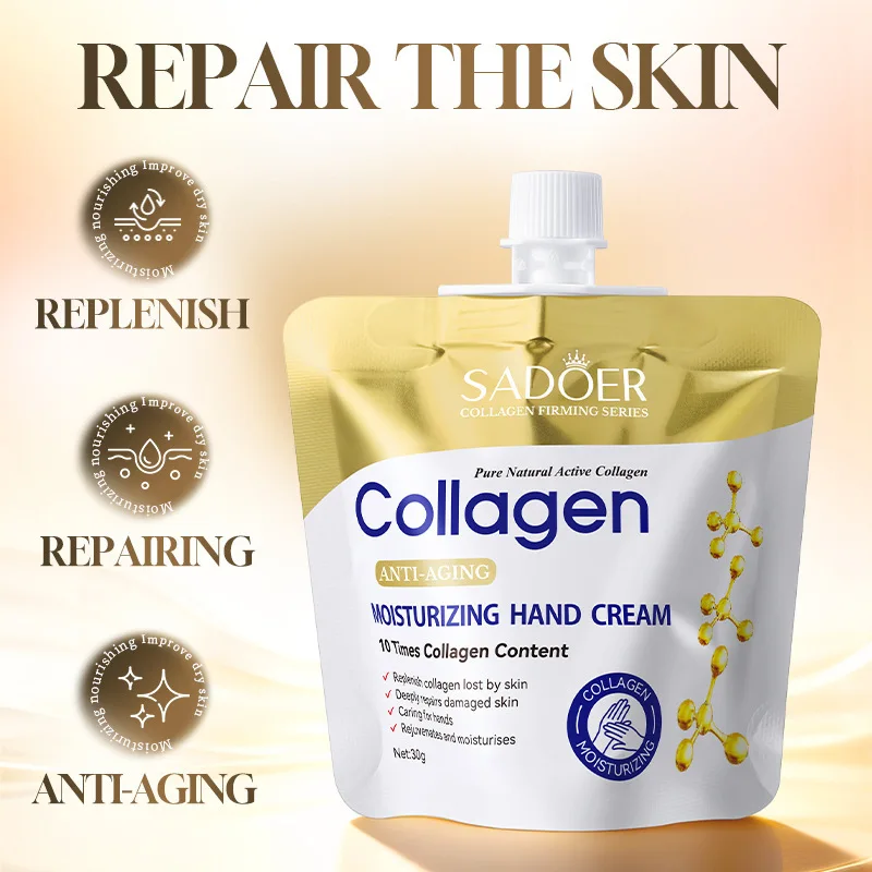 2Pcs SADOER Collagen Moisturizing Hand Cream Anti Aging Replenish Whitening Repair Damaged Skin Hydrating Hands Skin Care