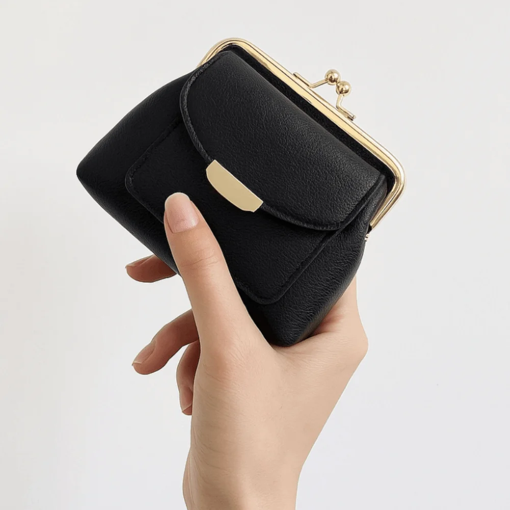 

Lychee Pattern Mini Lock Clip Coin Purse Keys/Lipsticks/Earphone PU Leather Kiss Lock Leather Wallet Storage Retro