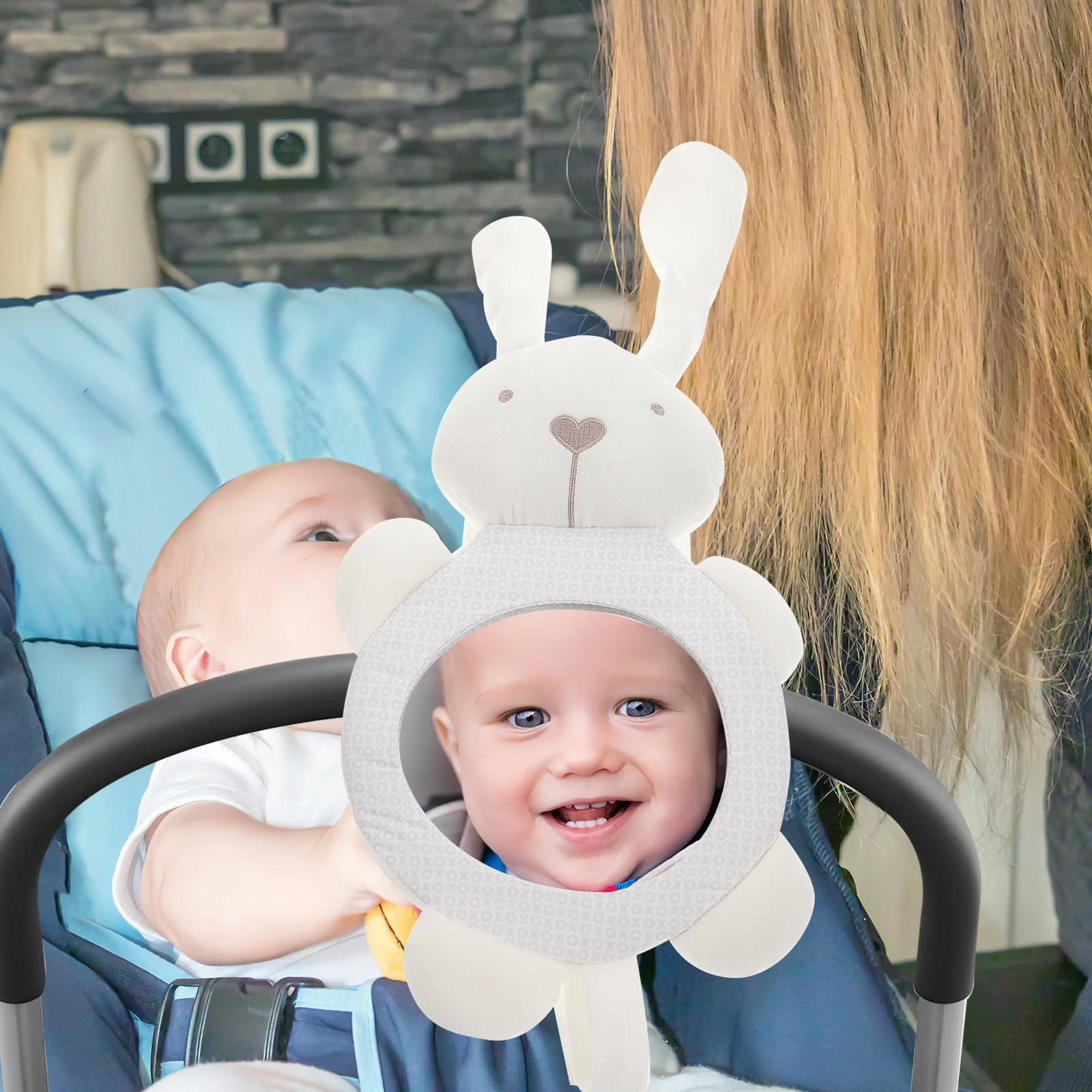 مرآة المقعد الخلفي للأطفال مع مرآة بتصميم أرنب كرتوني لمراقبة مقاعد السيارة الخلفية للأطفال حديثي الولادة #2