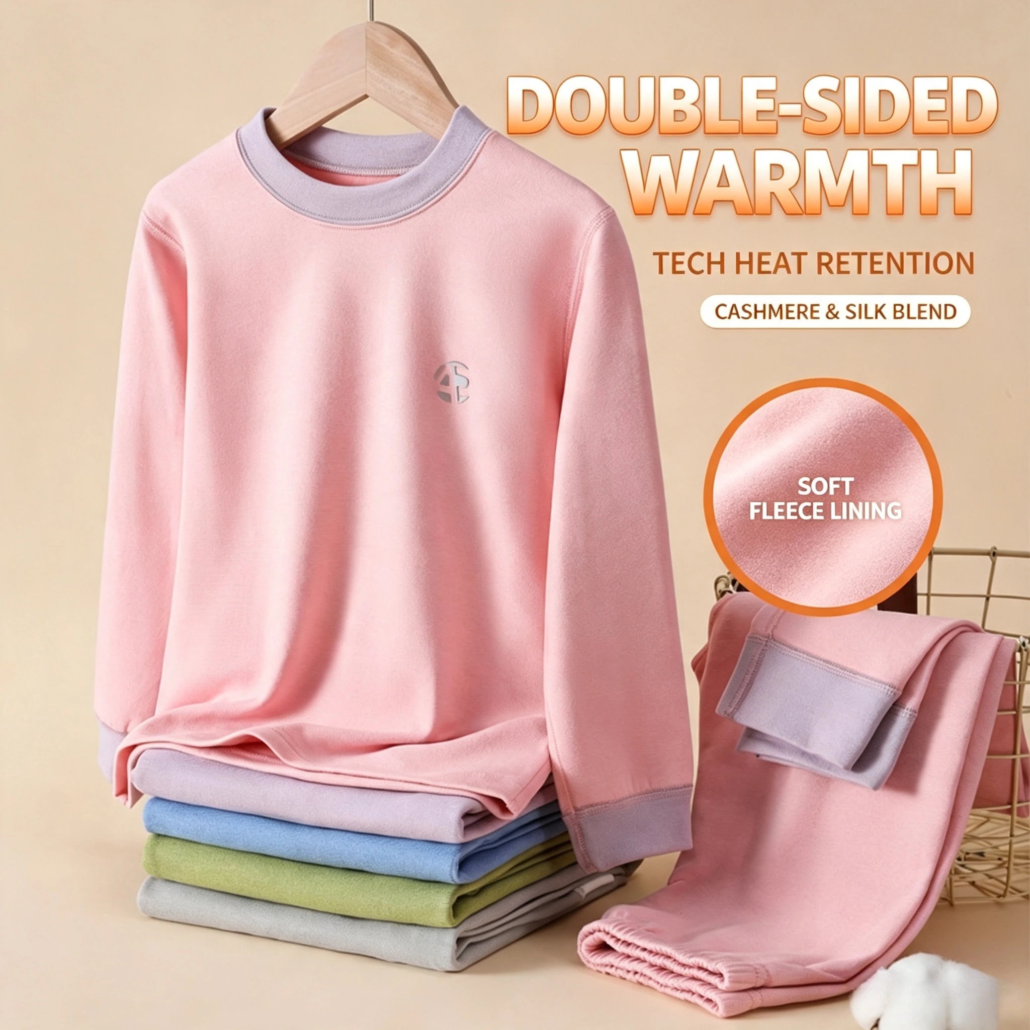 Kids Thermal Underwear Set Thick Cashmere Silk Base Layer Boys Girls Warm Crew Neck Top and Pants 2pcs Fall Winter Loungewear