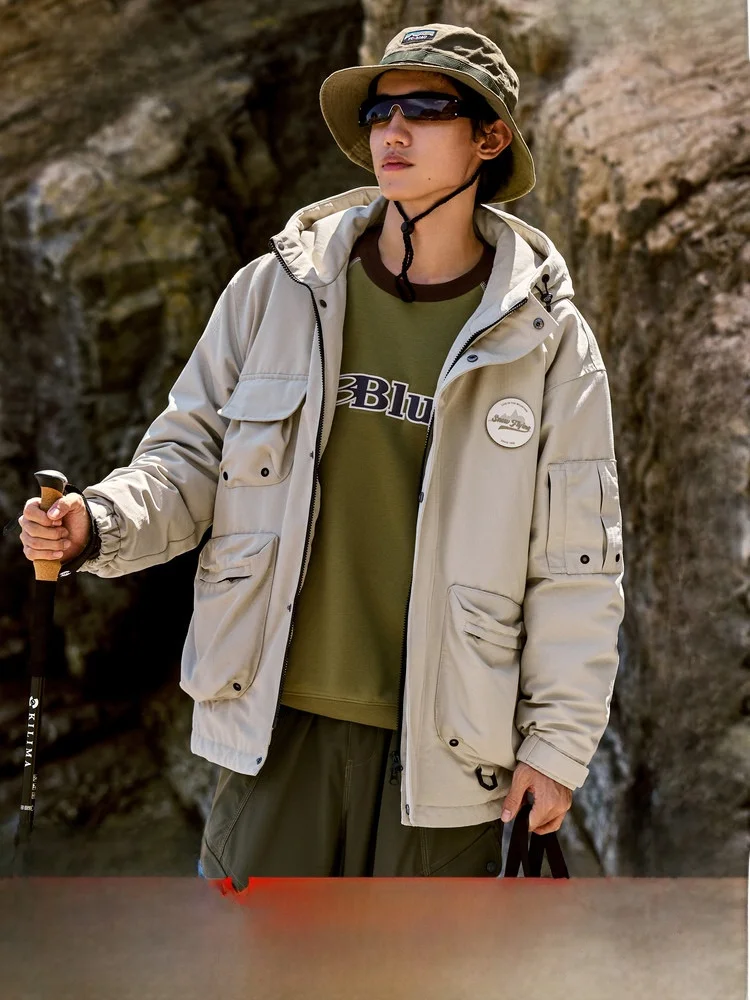 

Мужская короткая пуховая куртка Snow Flng Ci Wild Series 2026: Новинка весенней коллекции для активного отдыха, альпинизма и тепла. Японский стиль, рабочая одежда.