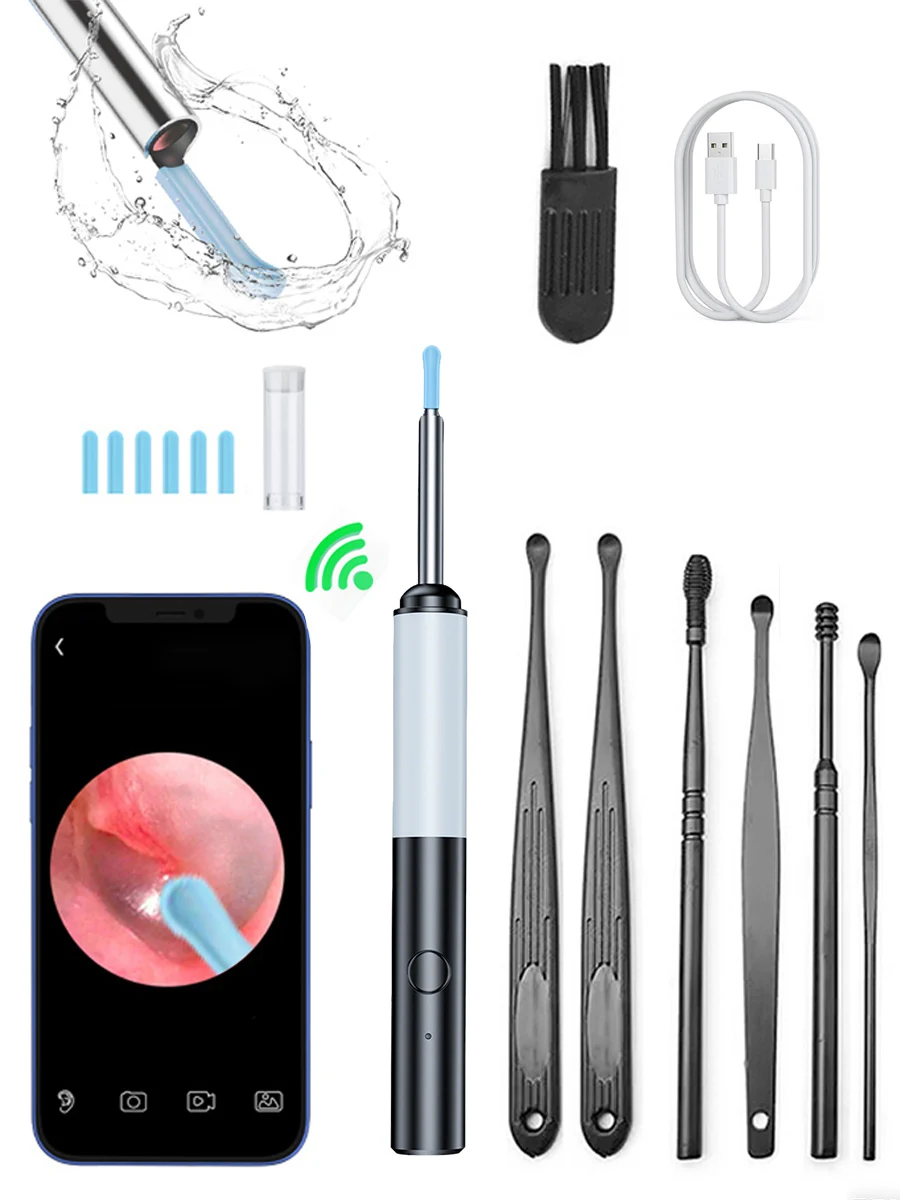 

Инструмент для удаления воска, очиститель ушных каналов с камерой, ушнойскоп 1080P с 6 светодиодами для осмотра ушей/горла, поддержка IOS Android