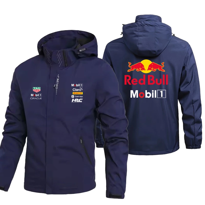 RedBull LOGO Men Hooded Down Jacket, Detachable Design Spring Autumn Coat, Windproof Waterproof Outdoor Mountaineering Outerwear