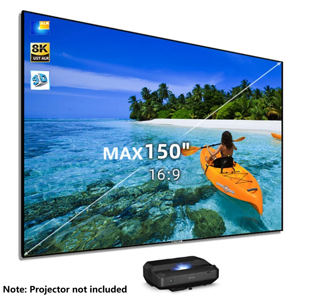 2026 MAX 150inch ALR PET Crystal Projection Screen Fixed Frame CLR UST Ambient Light Reject for UST/ Long Throw 4k Projector