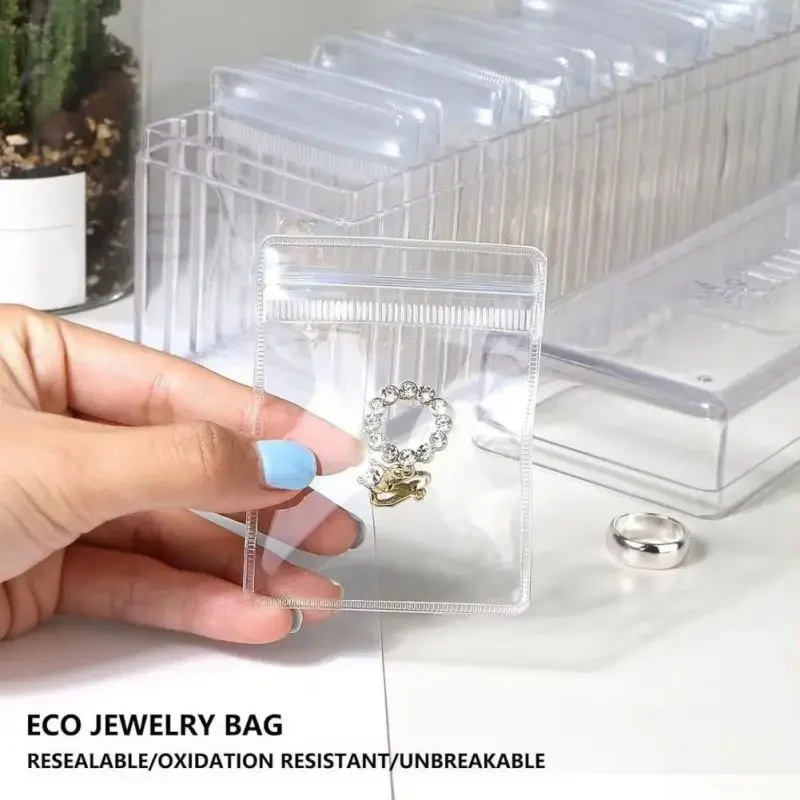 Acrylic Jewelry Box Organizer With 20 Portable Anti Tarnish Jewelry Bags Transparent Waterproof Earring Jewelry Storage Box
