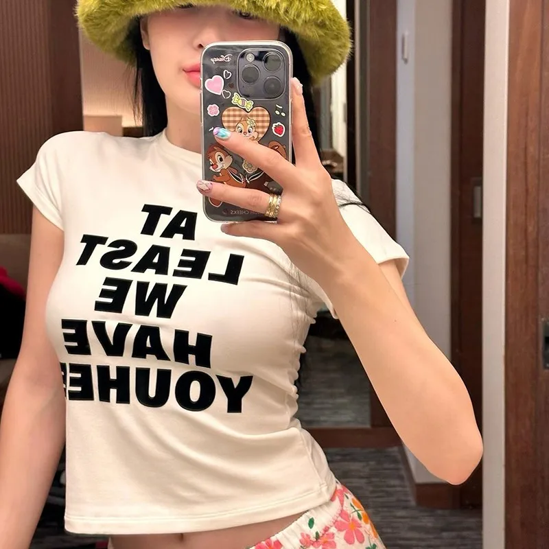 Karrram Grunge Letter Print Crop Top Korean Fashion Y2k Aesthetic Tshirt Kpop Harajuku Short Sleeve Tee Shirt Vintage Streetwear