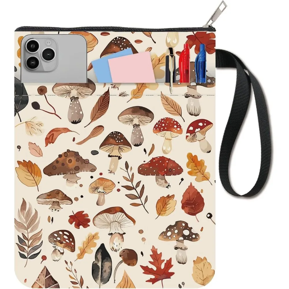 Mushroom Book Covers Leaf Book Protector Book Sleeve for Paperbacks Washable Fabric Cloth Book Cover with Zipper and Sleeve