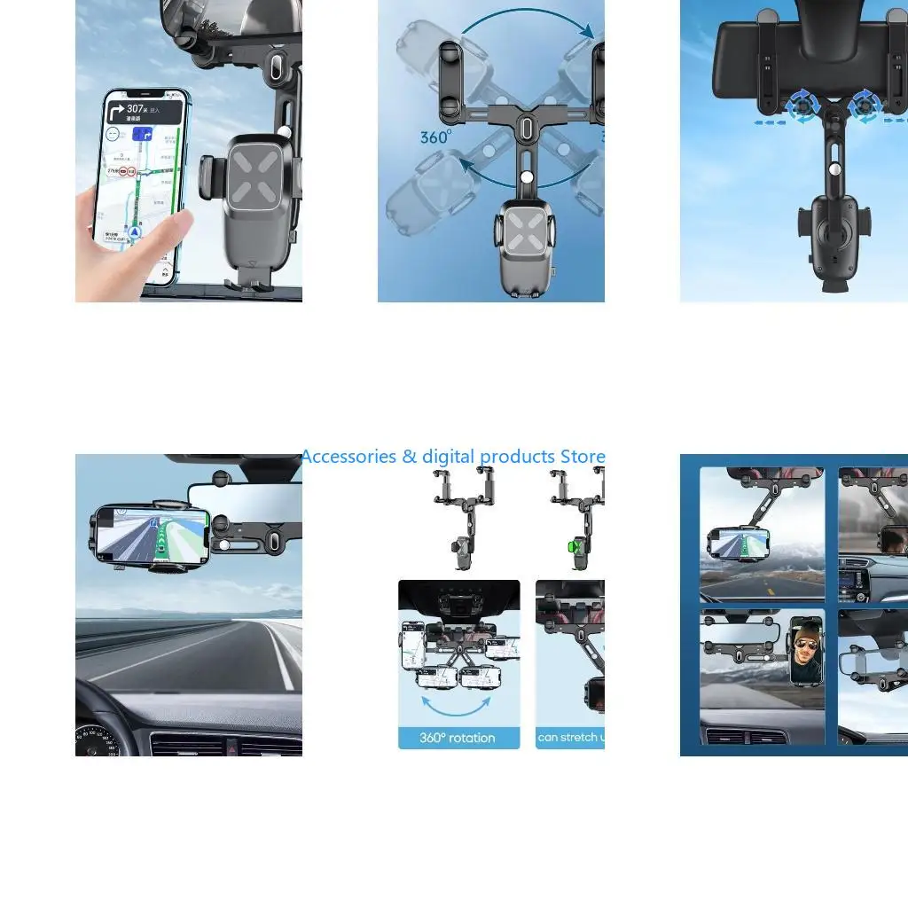 77JD Retractable Mount Rearview Mirror Mount Phone Bracket GPS Smart-Phones Auto Phone Holder Stand Adjustable Camera Support