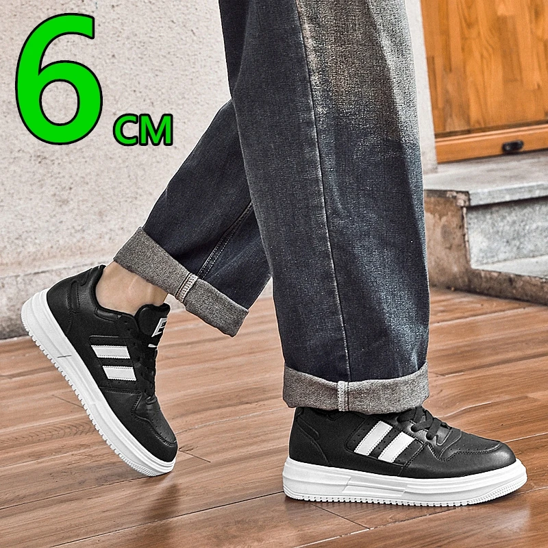 

Повседневные кроссовки-лифты унисекс из коровьей кожи большого размера, увеличивающие рост 6 см, спортивная дышащая удобная мужская и женская модная обувь