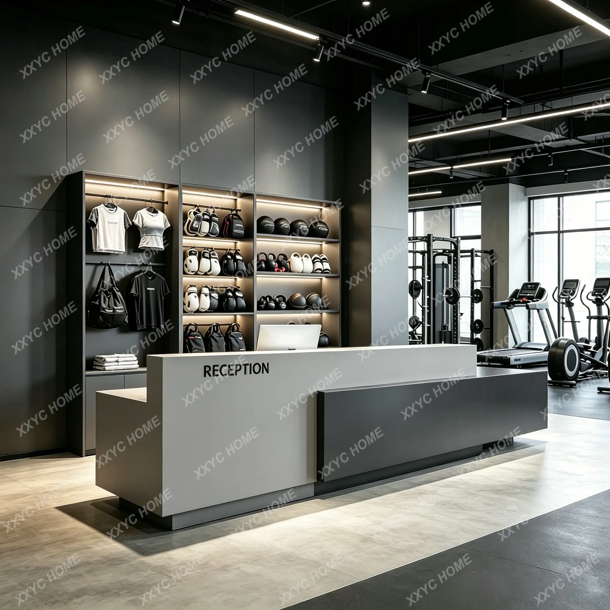 Industrial style gym bar checkout page catering coffee shop clothing store company homestay front desk reception