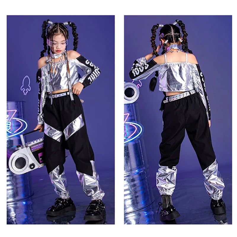 2023 Silver Hip Hop Street Dance Performance Costume Kpop Clothing Tops Pants Jazz Dancing Outfit Cheerleading Clothes YS5251