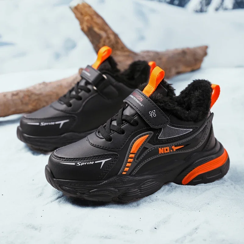 

Повседневная обувь для мальчиков, зимняя теплая детская обувь на меху, детская обувь, хлопковые сапоги для детей со снегом, уличные детские кроссовки, пушистые 29-39