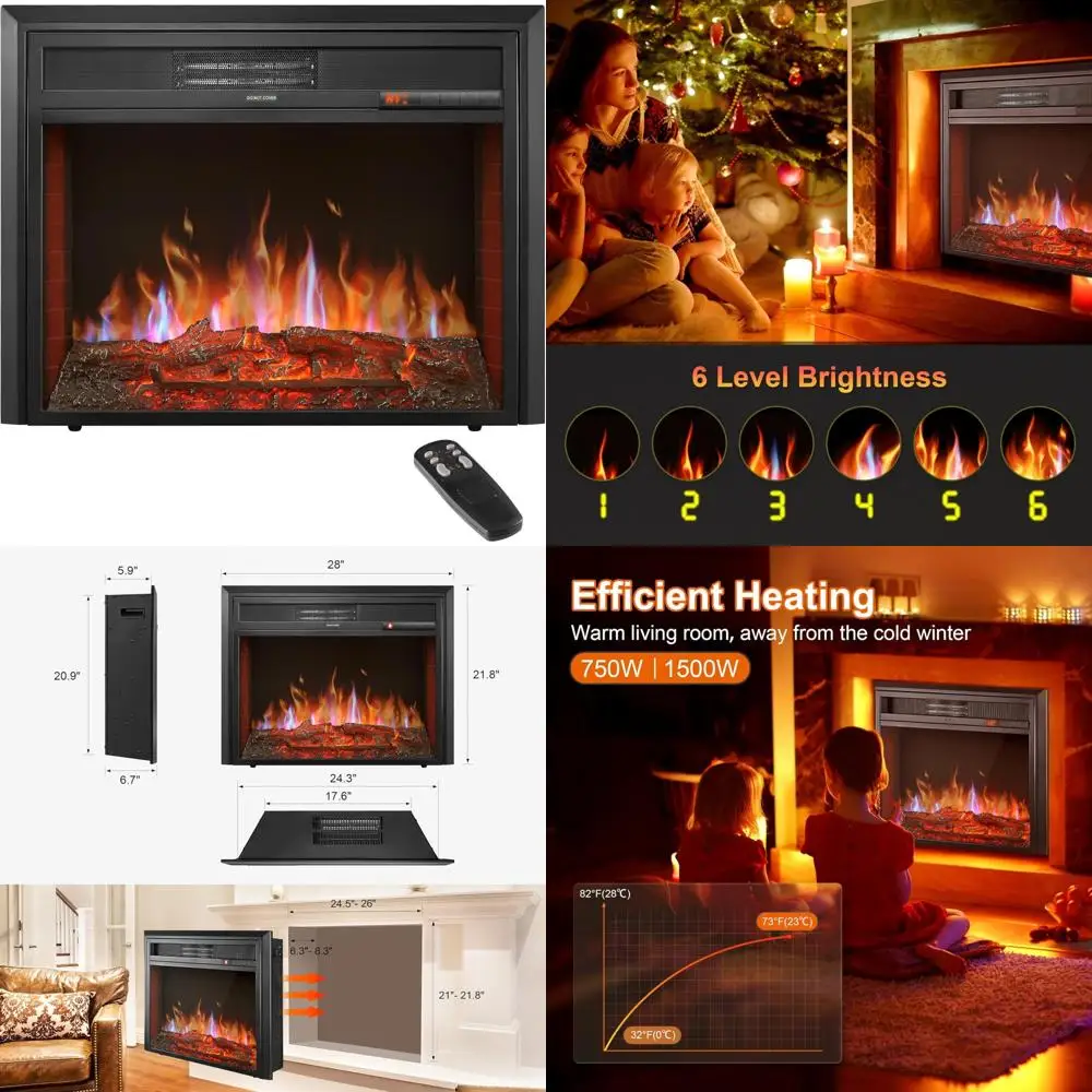 

Electric Fireplace Insert Heater - Recessed Electric Fire Place with Remote, 8H Timer & 6 Brightness Levels